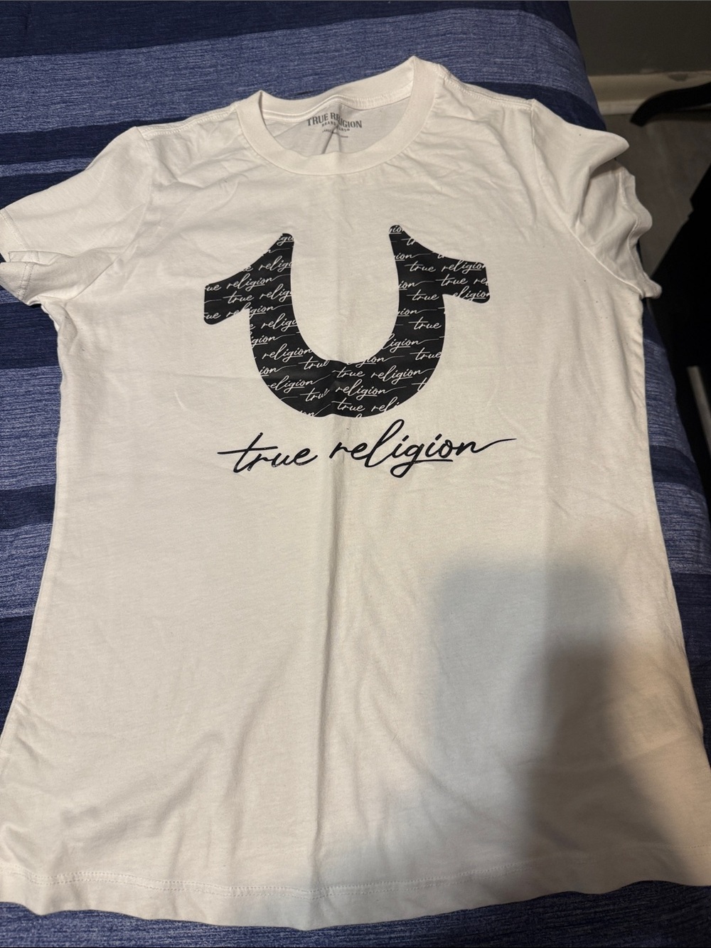 True Religion White Tee with Black Logo Script